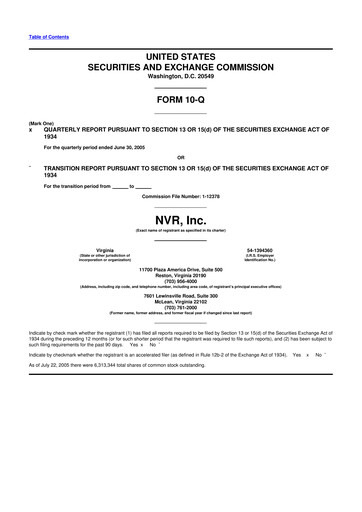 Vorschaubild NVR 10-Q Quartalsbericht  