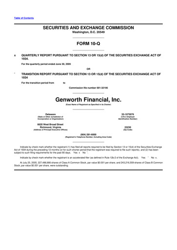 Thumbnail Genworth Financial
 10-Q Quarterly Report FY 