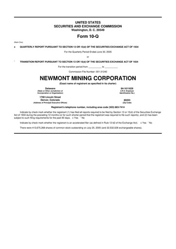 Thumbnail Newmont 10-Q Quarterly Report FY 