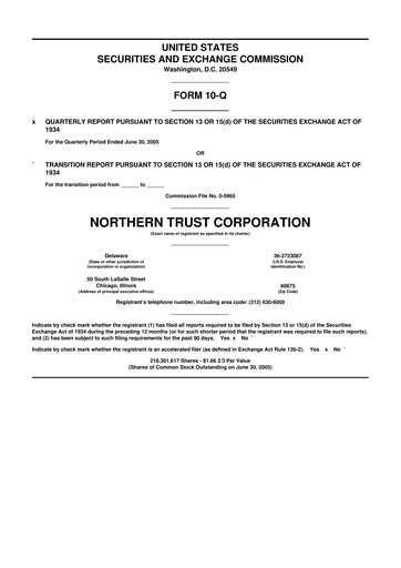 Thumbnail Northern Trust
 10-Q Quarterly Report FY 