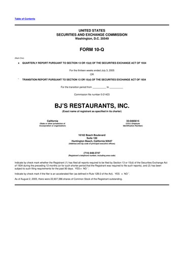 Thumbnail BJ's Restaurants
 10-Q Quarterly Report FY 