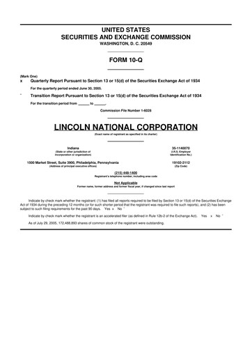 Thumbnail Lincoln National Corporation 10-Q Quarterly Report FY 