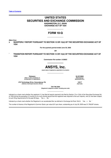 Thumbnail Ansys 10-Q Quarterly Report FY 