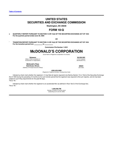 Thumbnail McDonald 10-Q Quarterly Report FY 