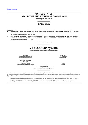 Miniature Vaalco Energy
 10-Q Rapport trimestriel  