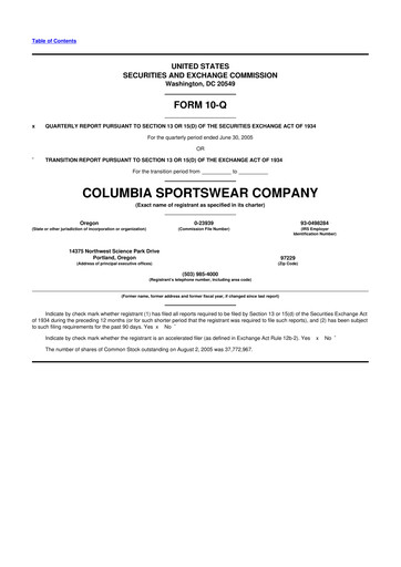 Thumbnail Columbia Sportswear
 10-Q Quarterly Report FY 