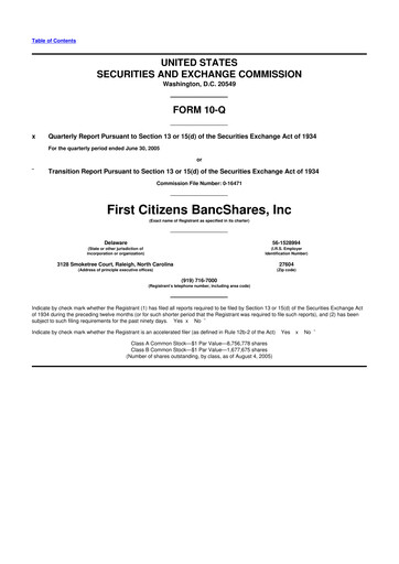 Thumbnail First Citizens BancShares
 10-Q Quarterly Report FY 