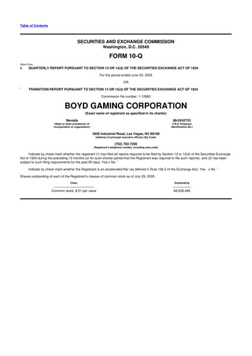 Miniature Boyd Gaming
 10-Q Rapport trimestriel  