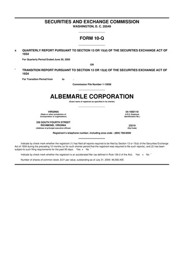 Thumbnail Albemarle 10-Q Quarterly Report FY 