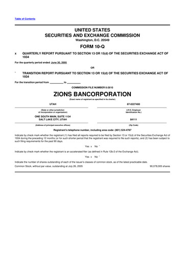 Thumbnail Zions Bancorporation
 10-Q Quarterly Report FY 