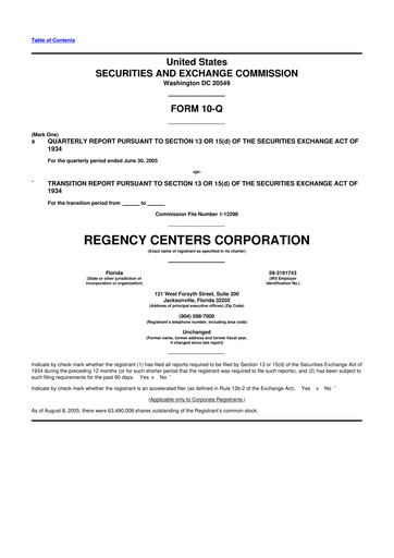 Thumbnail Regency Centers
 10-Q Quarterly Report FY 