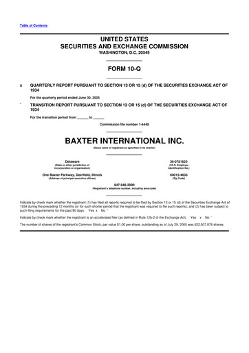 Thumbnail Baxter 10-Q Quarterly Report FY 