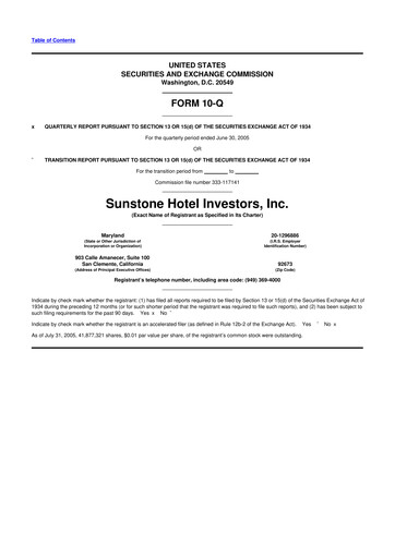 Thumbnail Sunstone Hotel Investors
 10-Q Quarterly Report FY 