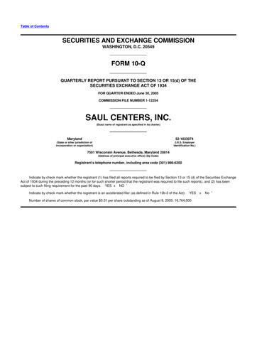 Thumbnail Saul Centers 10-Q Quarterly Report FY 