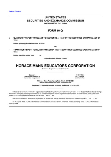 Thumbnail Horace Mann Educators 10-Q Quarterly Report FY 