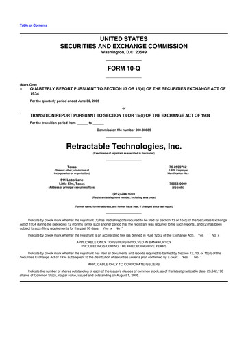 Thumbnail Retractable Technologies 10-Q Quarterly Report FY 