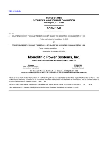 Thumbnail Monolithic Power Systems 10-Q Quarterly Report FY 