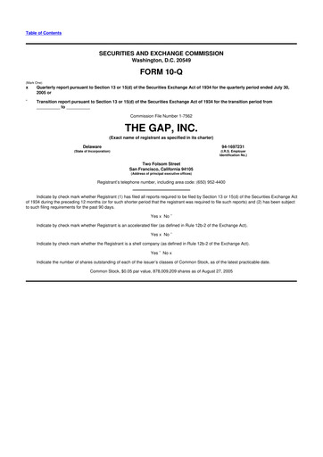 Thumbnail Gap Inc.
 10-Q Quarterly Report FY 