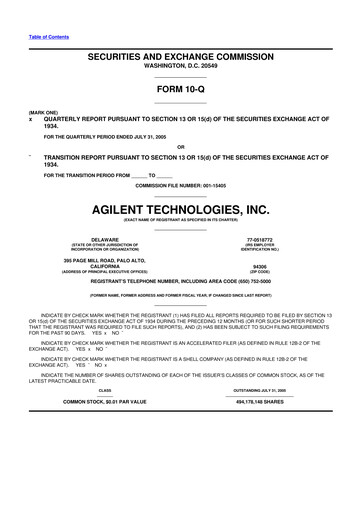 Thumbnail Agilent Technologies 10-Q Quarterly Report FY 
