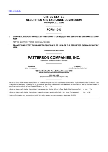 Miniature Patterson Companies
 10-Q Rapport trimestriel  