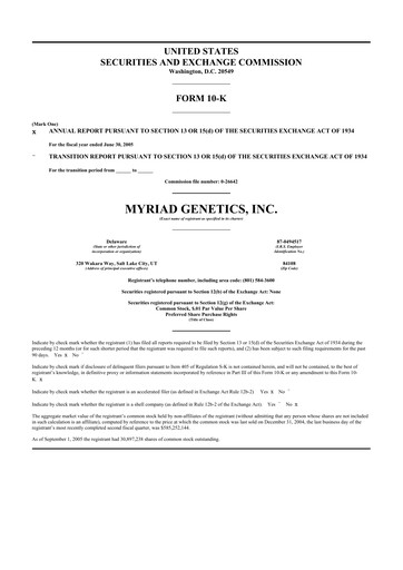 Thumbnail Myriad Genetics 10-K Annual Report 