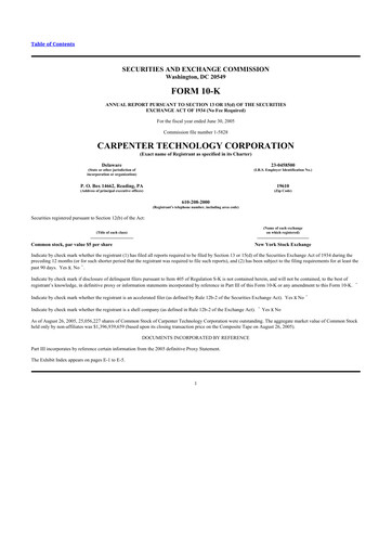 Miniature Carpenter Technology 10-K Rapport annuel 