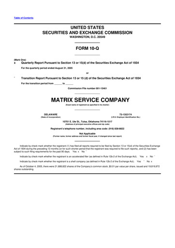 Miniature Matrix Service Company 10-Q Rapport trimestriel  