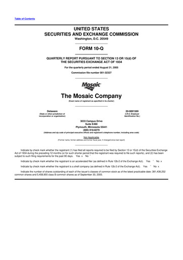 Thumbnail The Mosaic Company 10-Q Quarterly Report FY 