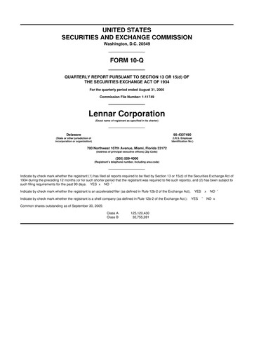 Thumbnail Lennar 10-Q Quarterly Report FY 