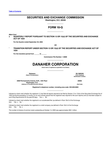 Thumbnail Danaher 10-Q Quarterly Report FY 