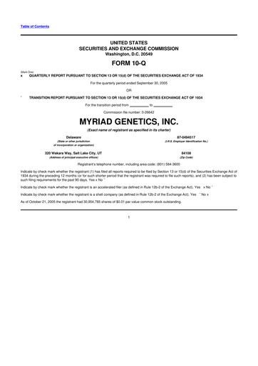 Thumbnail Myriad Genetics 10-Q Quarterly Report FY 