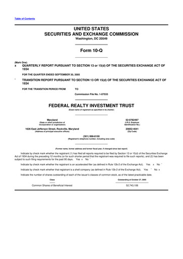 Thumbnail Federal Realty Investment Trust
 10-Q Quarterly Report FY 