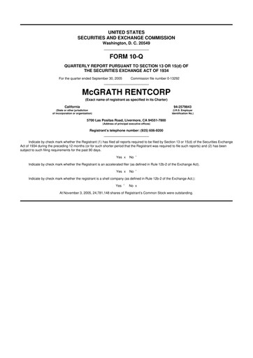 Miniature McGrath RentCorp
 10-Q Rapport trimestriel  
