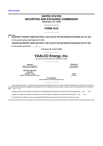 Miniature Vaalco Energy
 10-Q Rapport trimestriel  