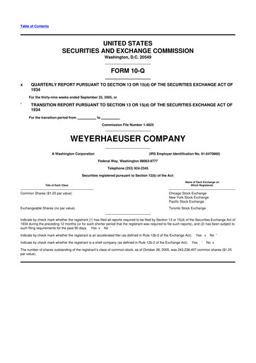 Thumbnail Weyerhaeuser
 10-Q Quarterly Report FY 
