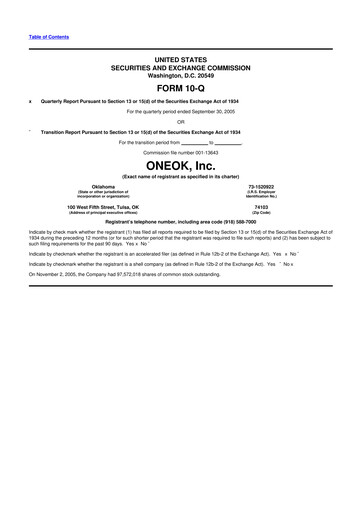 Thumbnail Oneok 10-Q Quarterly Report FY 