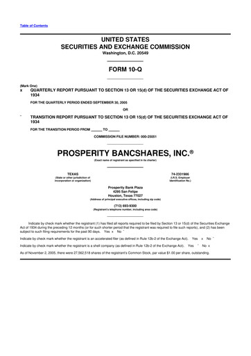 Thumbnail Prosperity Bancshares
 10-Q Quarterly Report FY 