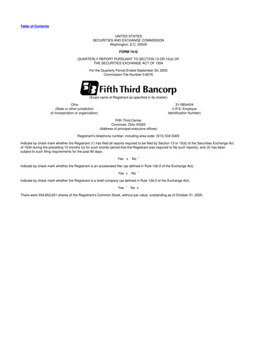 Thumbnail Fifth Third Bank
 10-Q Quarterly Report FY 