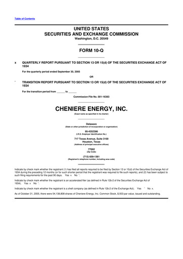 Thumbnail Cheniere Energy
 10-Q Quarterly Report FY 