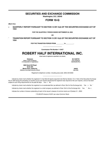 Thumbnail Robert Half 10-Q Quarterly Report FY 