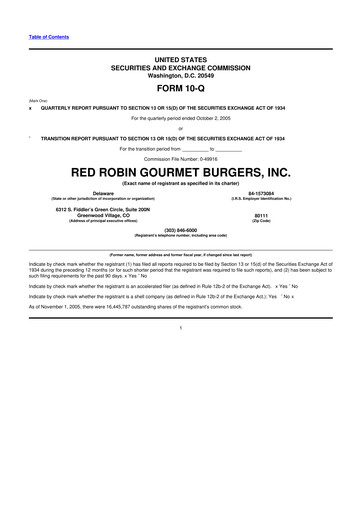 Miniature Red Robin
 10-Q Rapport trimestriel  