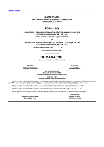 Thumbnail Humana 10-Q Quarterly Report FY 