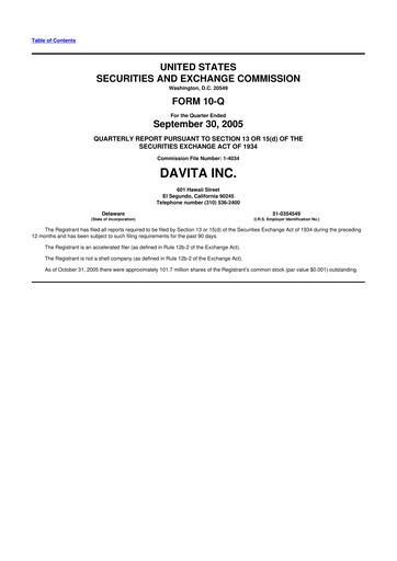 Thumbnail DaVita 10-Q Quarterly Report FY 