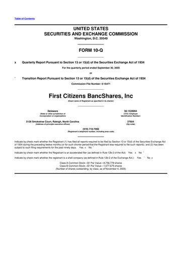 Thumbnail First Citizens BancShares
 10-Q Quarterly Report FY 