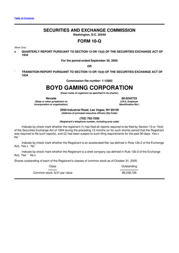 Miniature Boyd Gaming
 10-Q Rapport trimestriel  