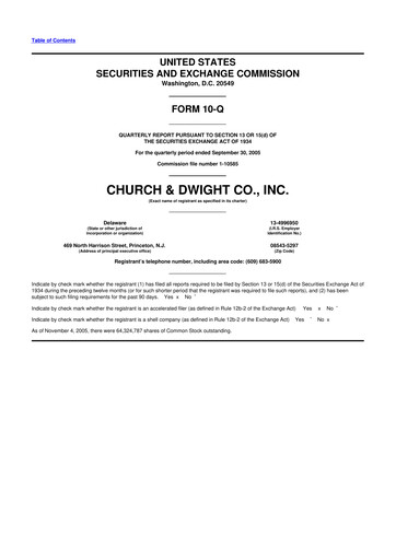 Thumbnail Church & Dwight
 10-Q Quarterly Report FY 