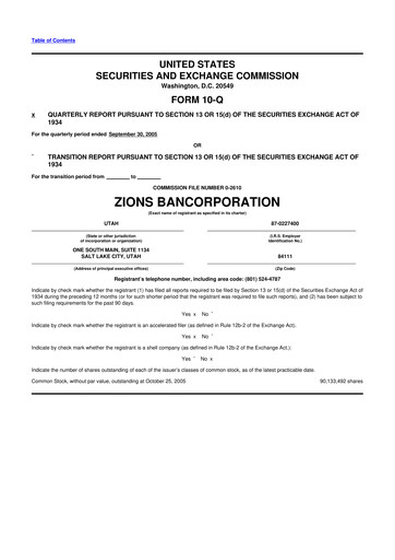 Thumbnail Zions Bancorporation
 10-Q Quarterly Report FY 