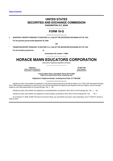 Thumbnail Horace Mann Educators 10-Q Quarterly Report FY 