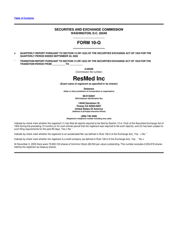 Thumbnail ResMed 10-Q Quarterly Report FY 