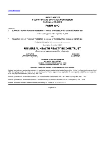 Thumbnail Universal Health Realty Income Trust 10-Q Quarterly Report FY 